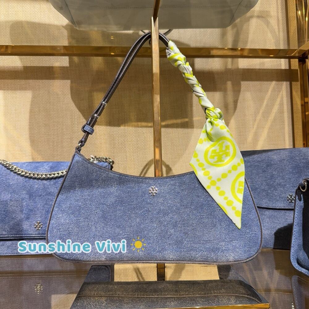 NWT Tory Burch Emerson Suede Adjustable Shoulder Bag Purse Dark Denim 175800